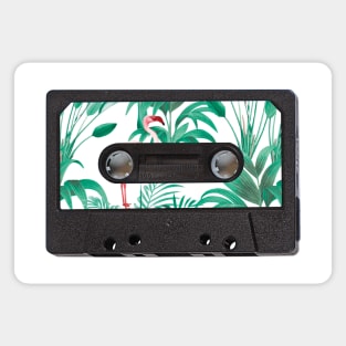 Cassette Tape Vintage Tropical Leaves Flamingo Magnet